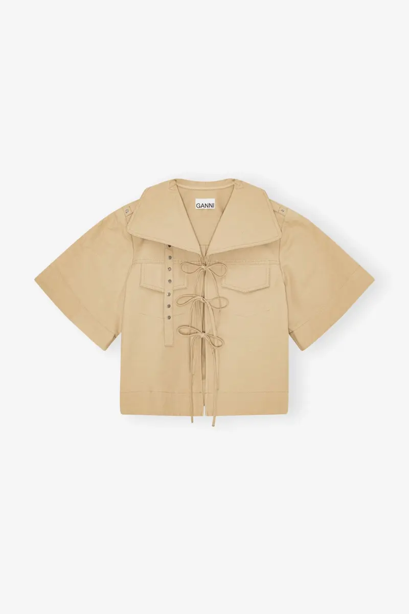 Beigefarbene Bluse aus Stretch-Baumwolle Beigefarbene Bluse aus Stretch-Baumwolle