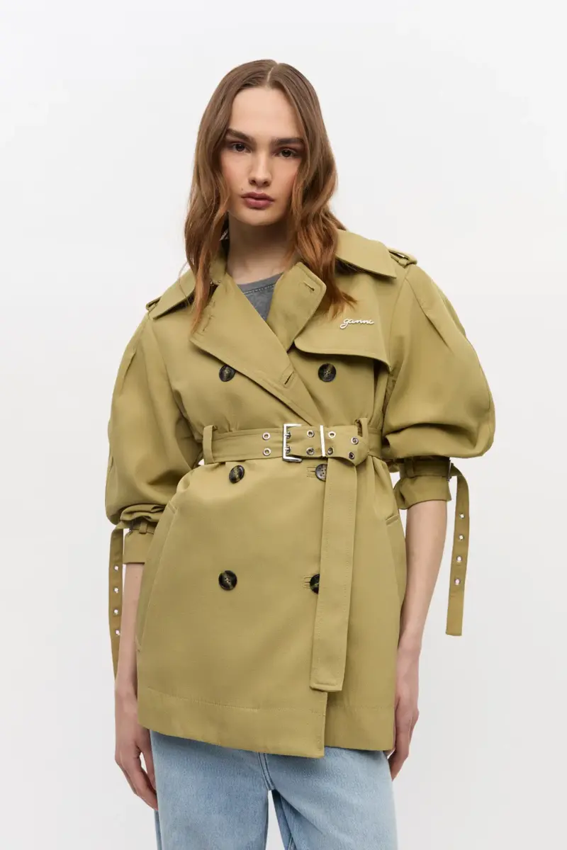 Beiger Midi-Trenchcoat aus schwerem Twill