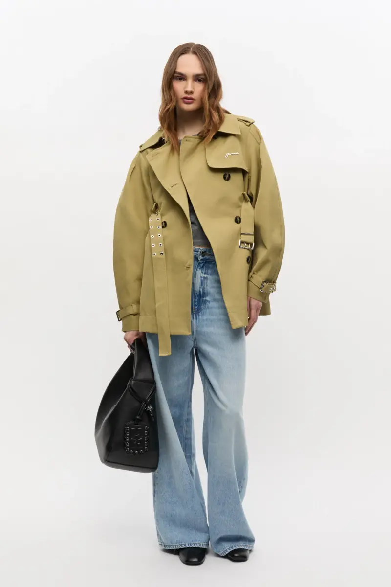 Beiger Midi-Trenchcoat aus schwerem Twill