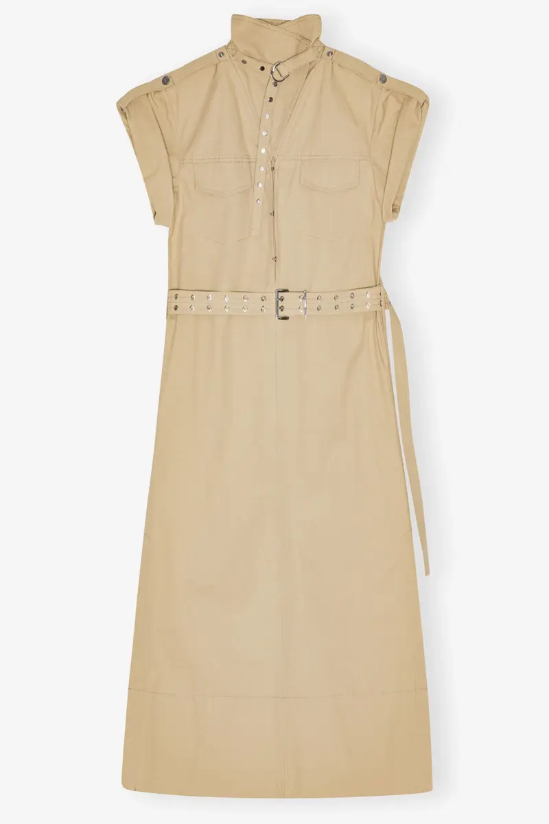 Beiges Stretch-Baumwollkleid