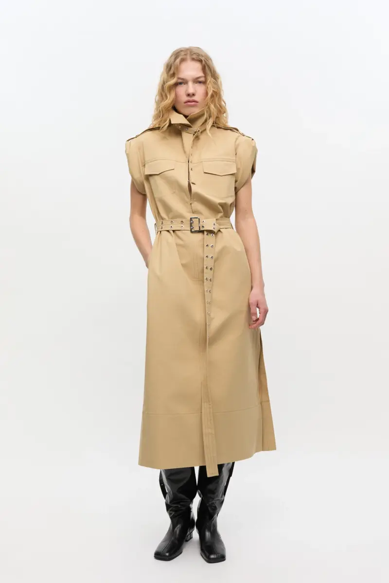 Beiges Stretch-Baumwollkleid Beiges Stretch-Baumwollkleid