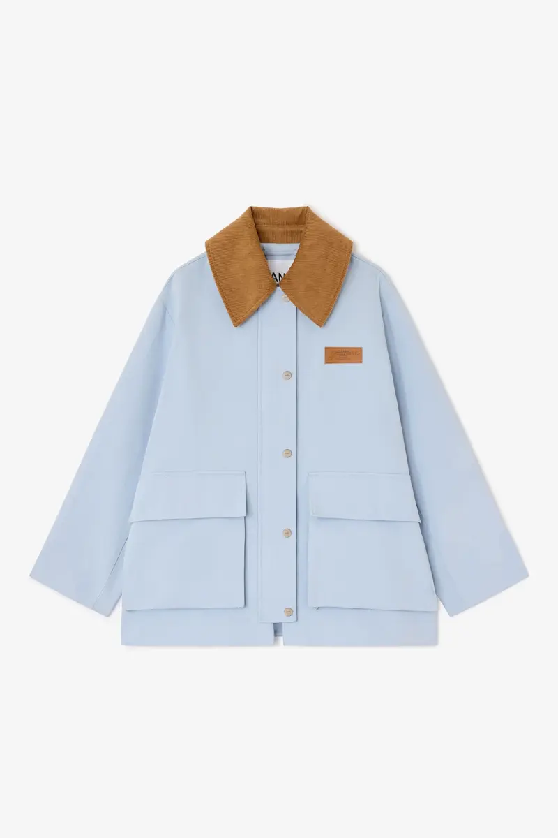 Blaue Midi-Jacke aus Twill