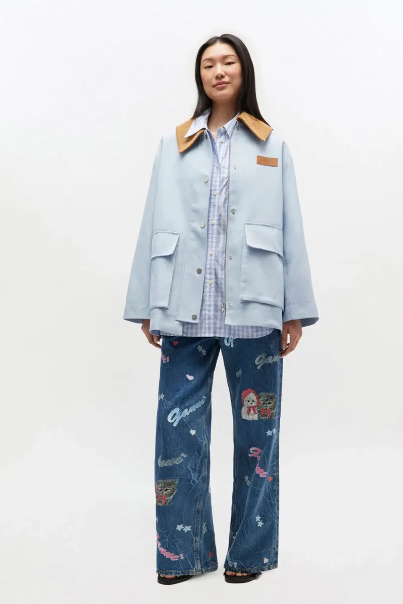 Blaue Midi-Jacke aus Twill