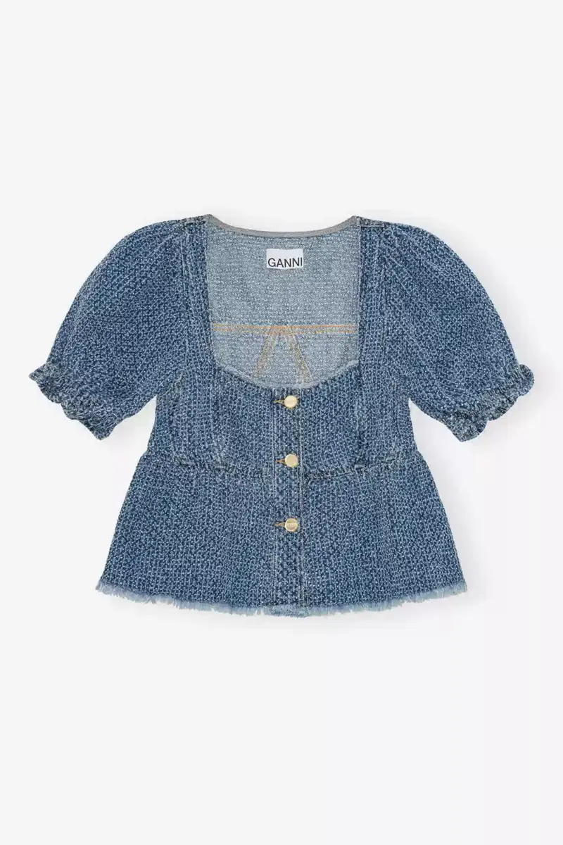 Blaues strukturiertes Denim-Oberteil