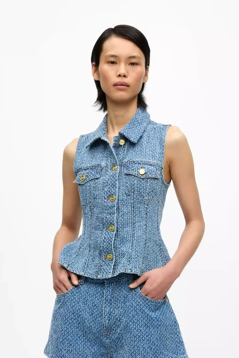 Blaues strukturiertes Denim-Oberteil