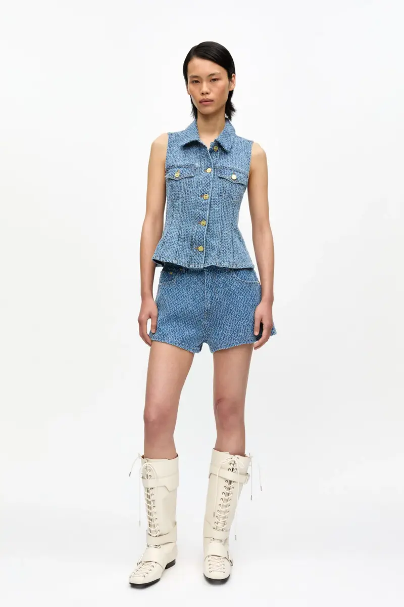 Blaues strukturiertes Denim-Oberteil