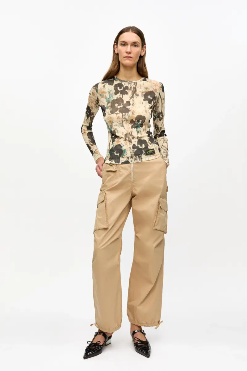 Camelfarbene Hose aus gewaschenem Twill