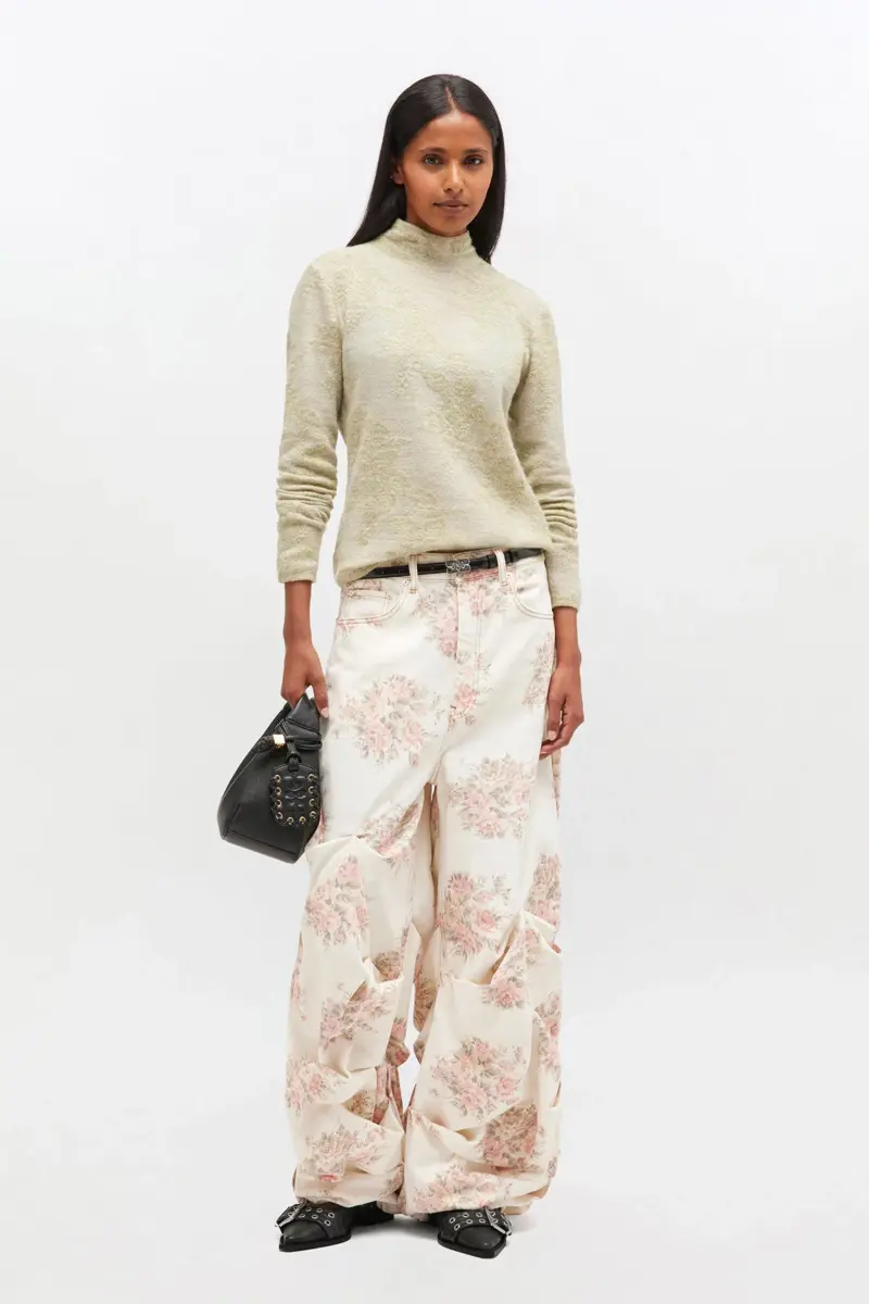 Drapierte Jeans mit Blumenprint