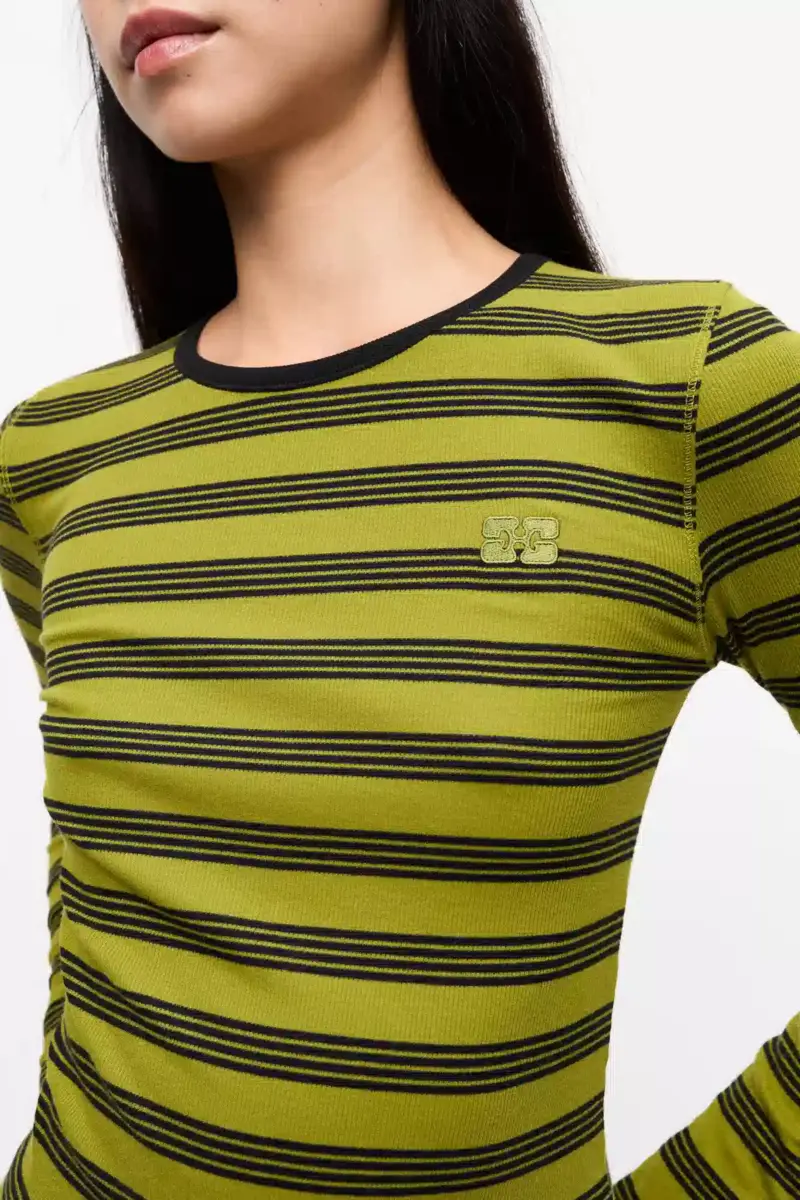 Gestreiftes Langarm-T-Shirt aus weicher Baumwollrippe Gestreiftes Langarm-T-Shirt aus weicher Baumwollrippe