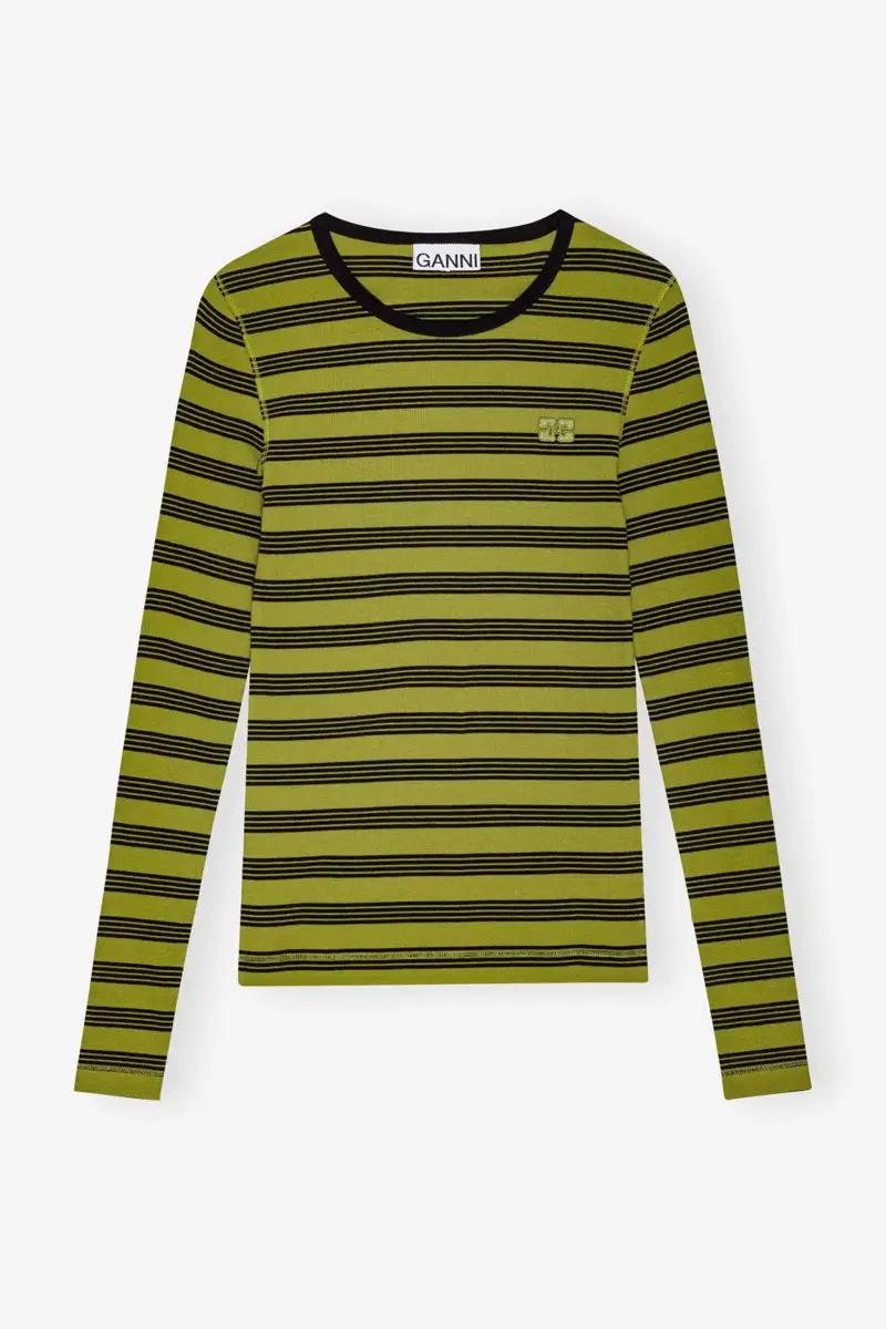 Gestreiftes Langarm-T-Shirt aus weicher Baumwollrippe Gestreiftes Langarm-T-Shirt aus weicher Baumwollrippe