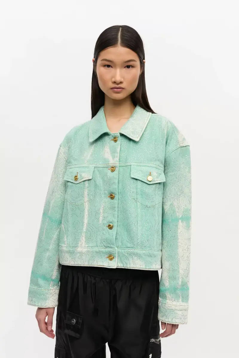 Grün gewaschene Jeansjacke