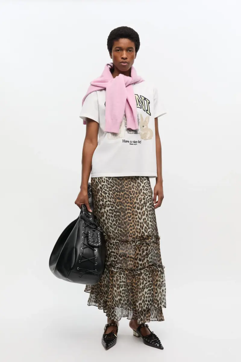 Langer Chiffonrock mit Leopardenmuster und Rüschen Langer Chiffonrock mit Leopardenmuster und Rüschen