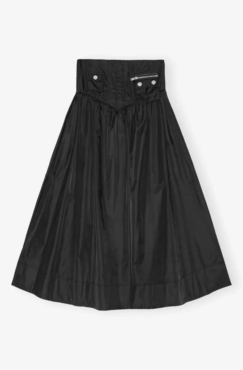Langer Rock mit Taschen aus schwarzem Duchesse-Nylon Langer Rock mit Taschen aus schwarzem Duchesse-Nylon