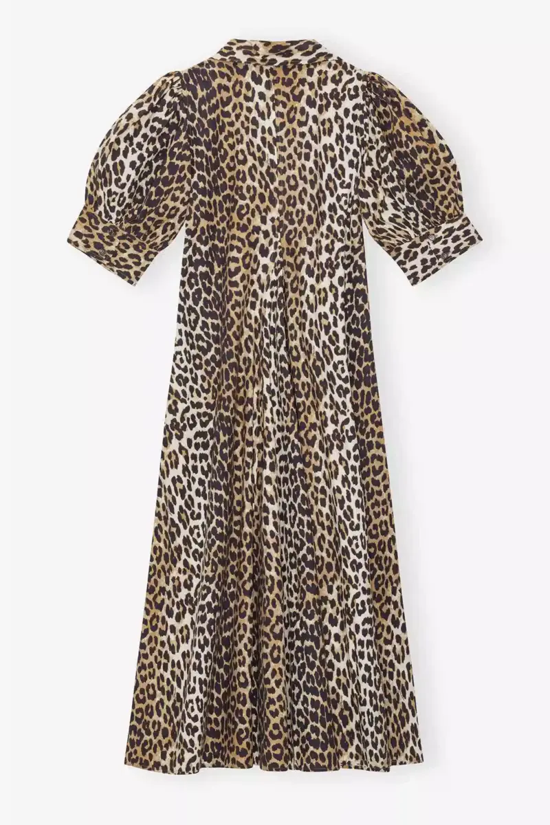 Maxikleid aus Baumwollpopeline mit V-Ausschnitt und Leopardenmuster Maxikleid aus Baumwollpopeline mit V-Ausschnitt und Leopardenmuster