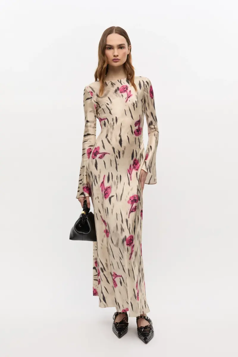 Maxikleid aus Satin mit Blumenmuster Maxikleid aus Satin mit Blumenmuster
