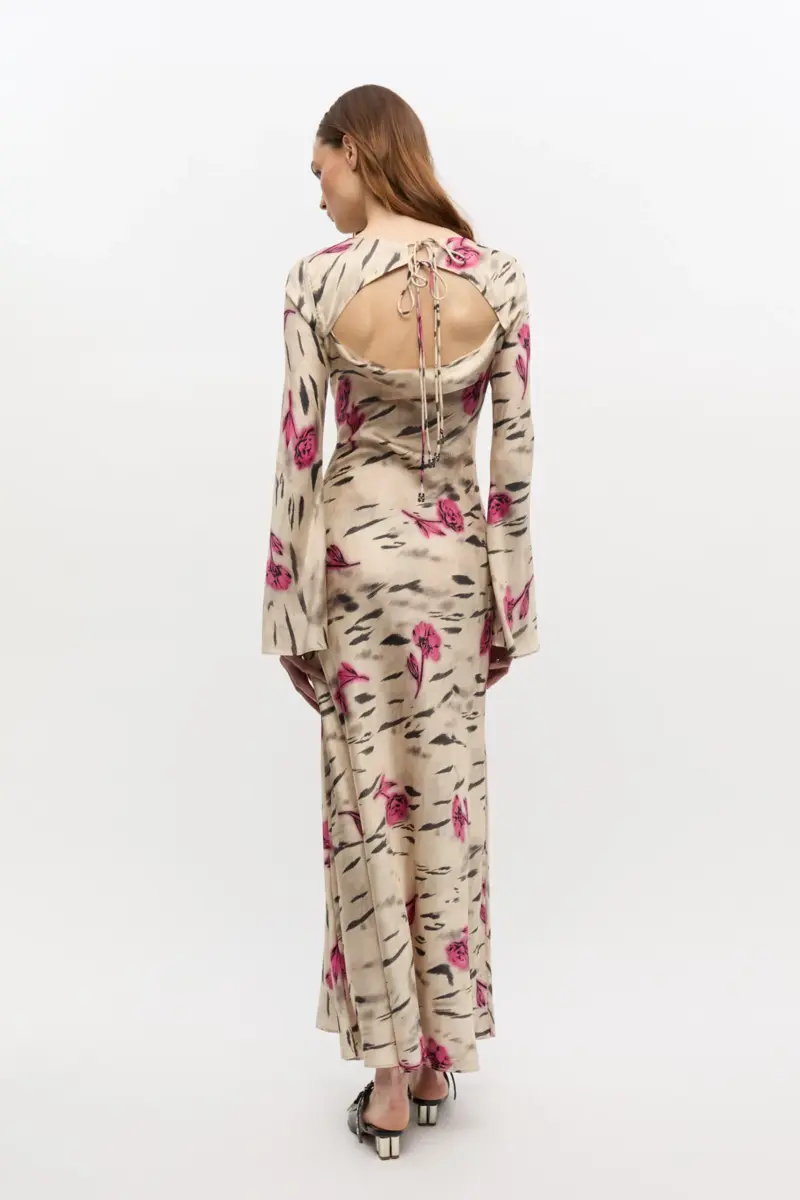 Maxikleid aus Satin mit Blumenmuster Maxikleid aus Satin mit Blumenmuster