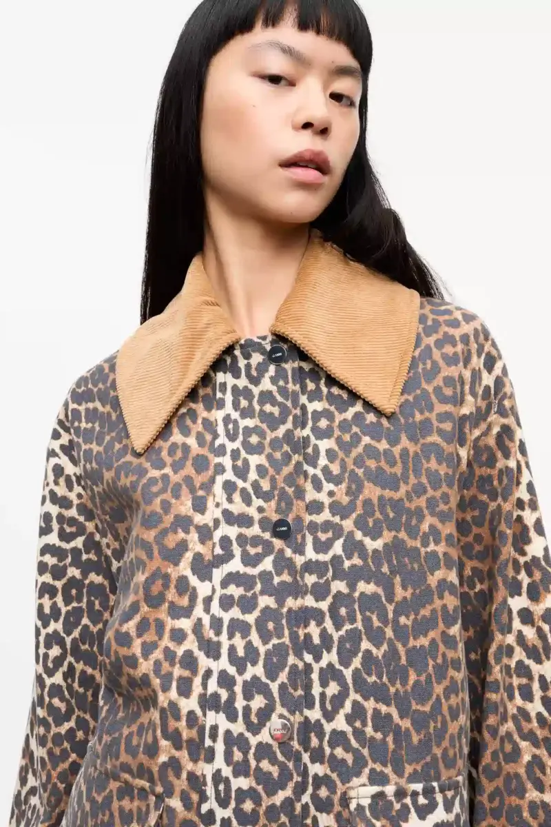 Midi-Jacke aus Canvas mit Leopardenprint Midi-Jacke aus Canvas mit Leopardenprint