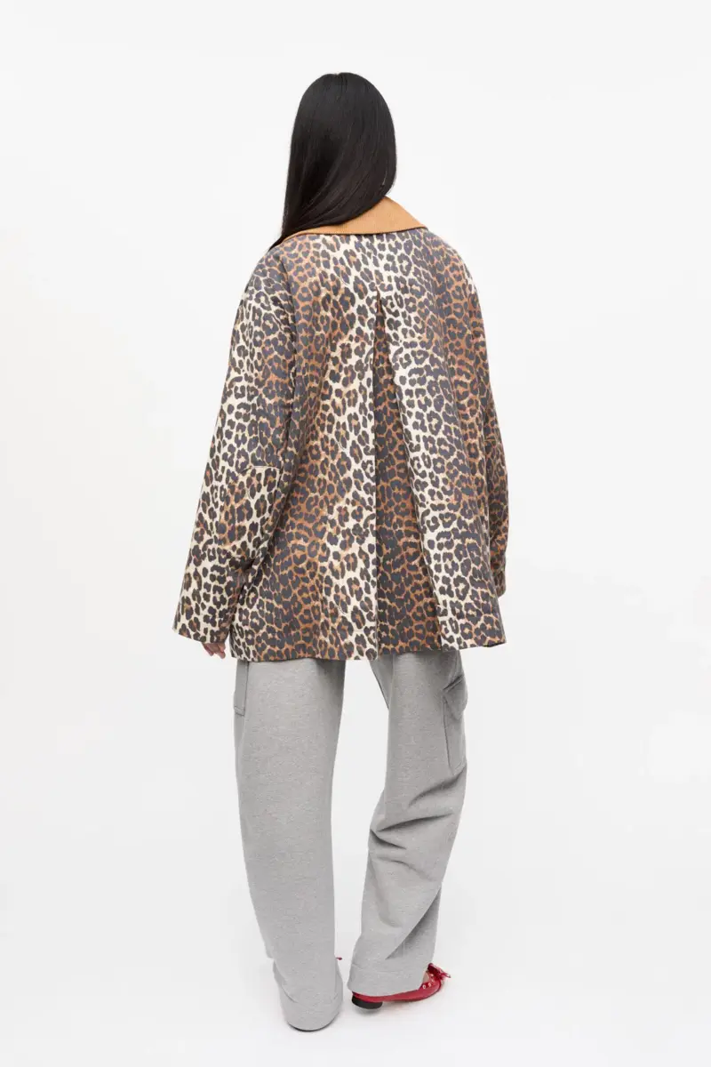 Midi-Jacke aus Canvas mit Leopardenprint Midi-Jacke aus Canvas mit Leopardenprint