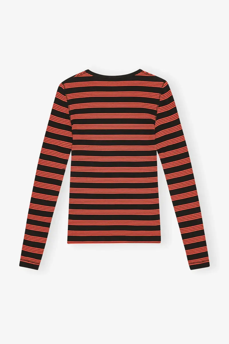 Rotes gestreiftes Langarm-T-Shirt aus weicher Baumwollrippe Rotes gestreiftes Langarm-T-Shirt aus weicher Baumwollrippe