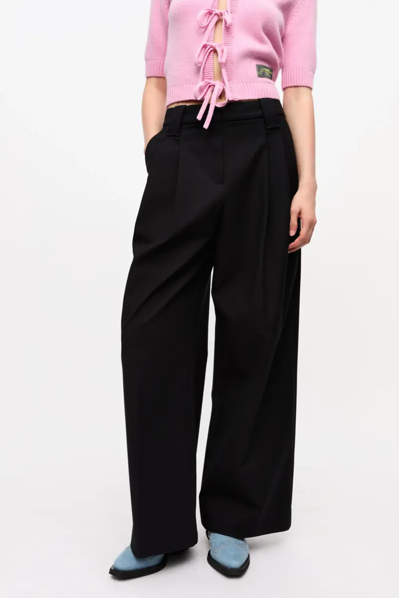 schwarze schwere baumwollhose mit mittlerer taillenhhe 2 - Schwarze, schwere Baumwollhose mit mittlerer Taillenh&ouml;he
