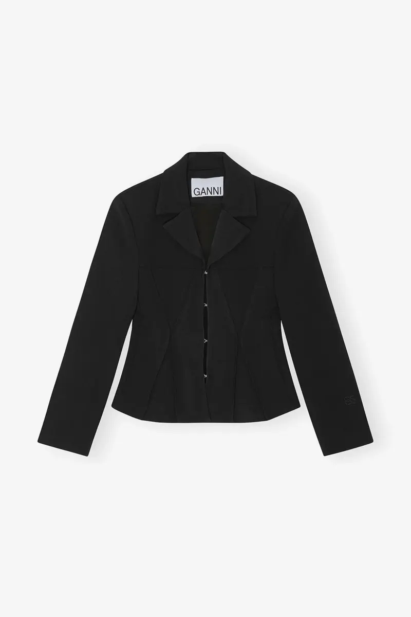 Schwarzer, taillierter Blazer aus gebondetem Krepp Schwarzer, taillierter Blazer aus gebondetem Krepp