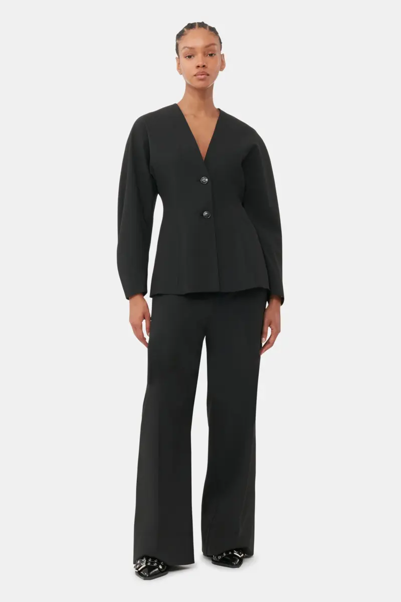 Schwarzer, taillierter, drapierter Melange-Blazer