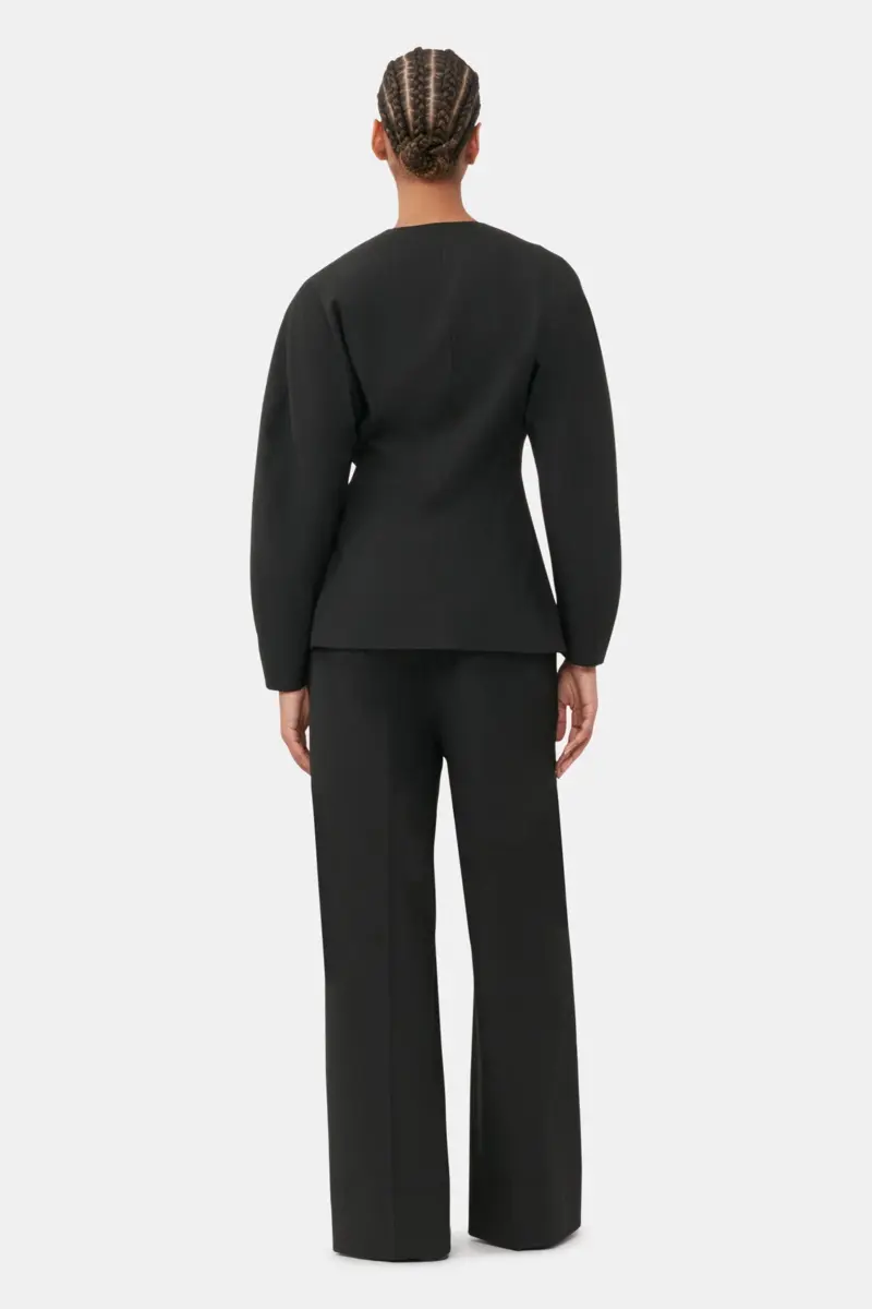 Schwarzer, taillierter, drapierter Melange-Blazer Schwarzer, taillierter, drapierter Melange-Blazer