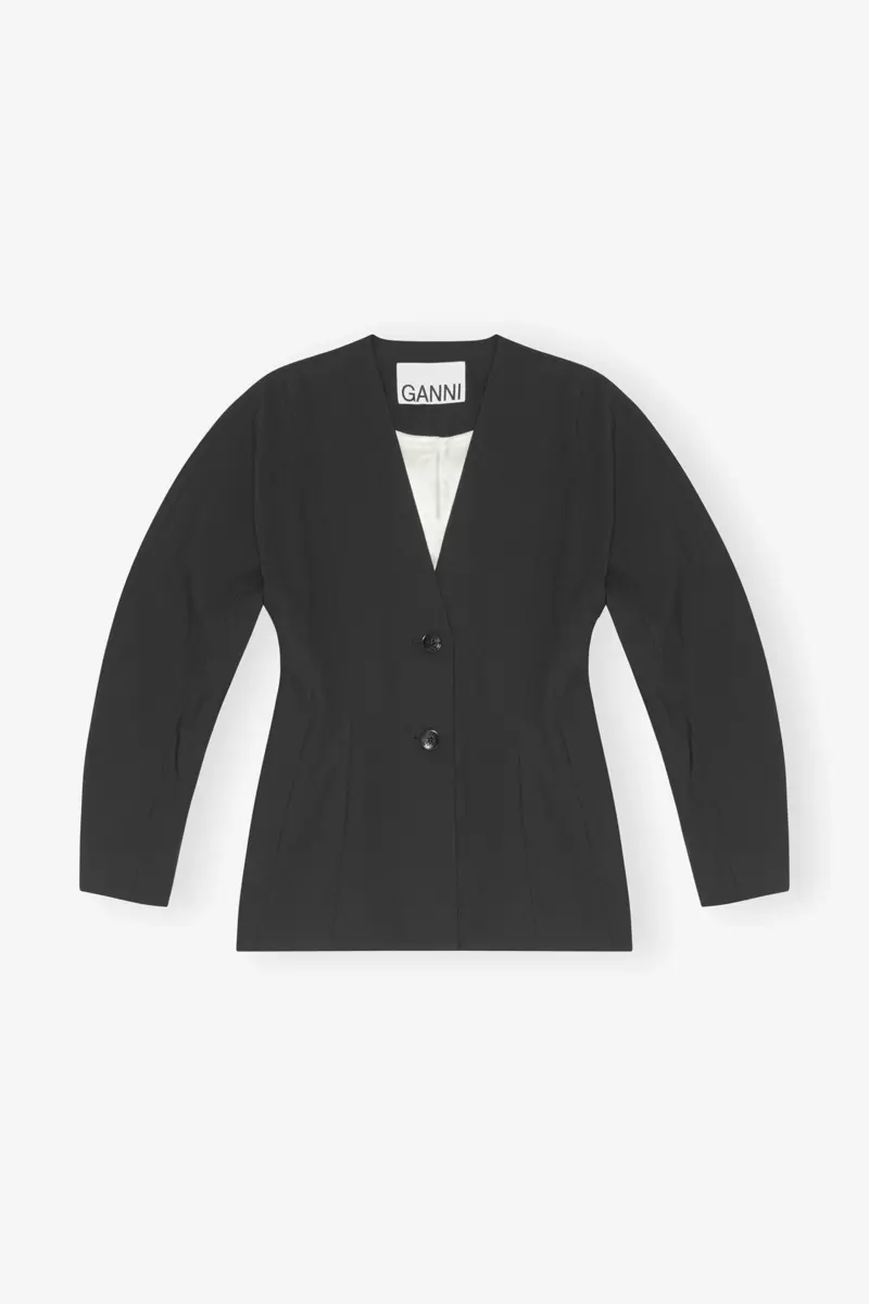 Schwarzer, taillierter, drapierter Melange-Blazer Schwarzer, taillierter, drapierter Melange-Blazer