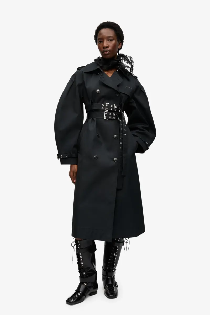 Schwarzer Trenchcoat aus gebondeter Baumwolle