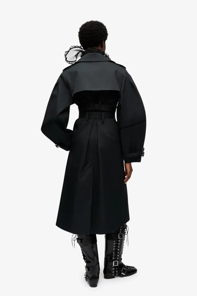 Schwarzer Trenchcoat aus gebondeter Baumwolle
