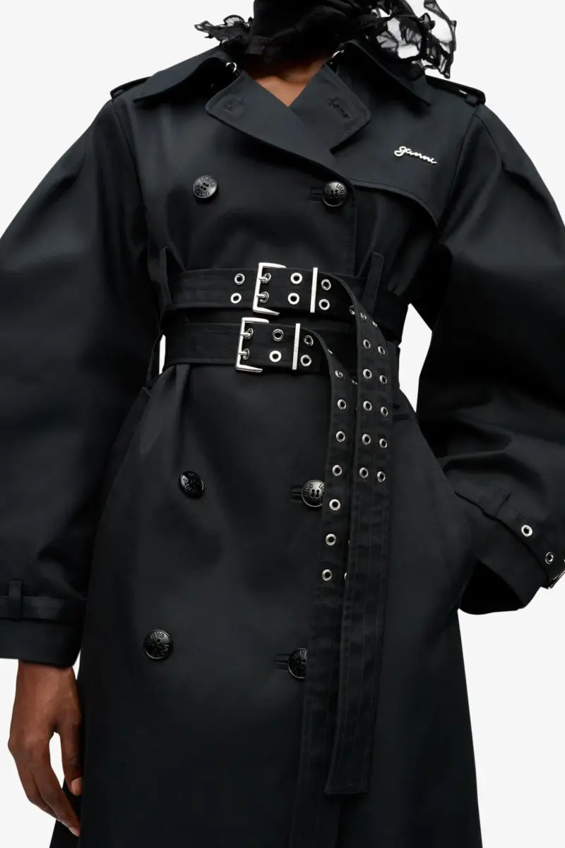 Schwarzer Trenchcoat aus gebondeter Baumwolle Schwarzer Trenchcoat aus gebondeter Baumwolle