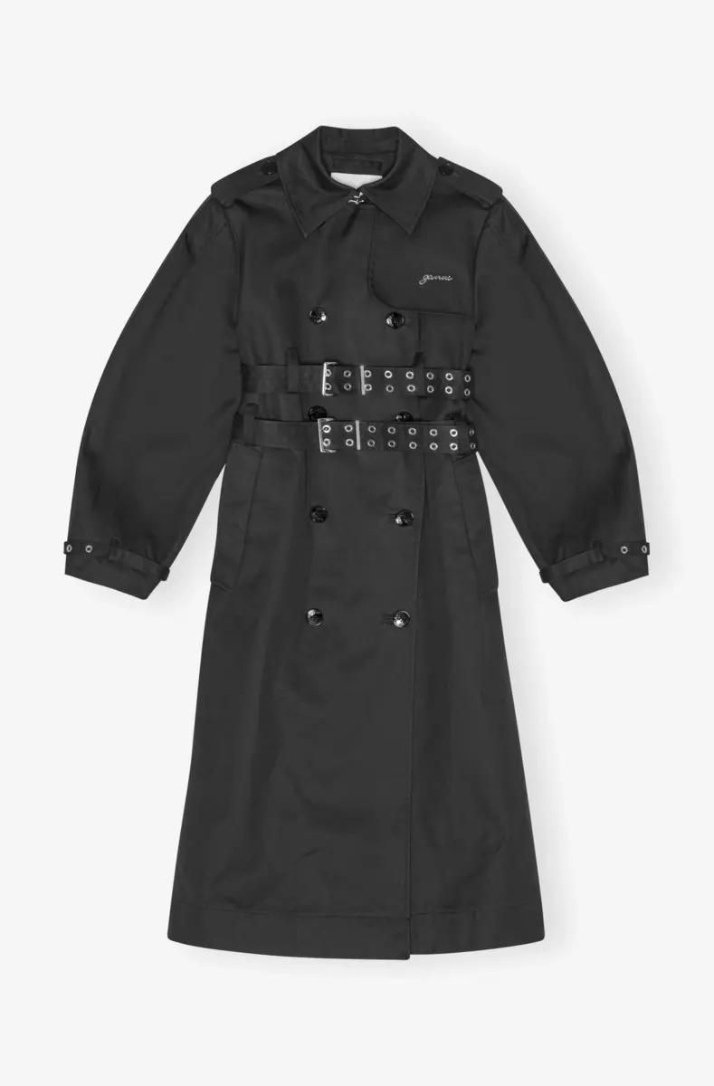 Schwarzer Trenchcoat aus gebondeter Baumwolle Schwarzer Trenchcoat aus gebondeter Baumwolle