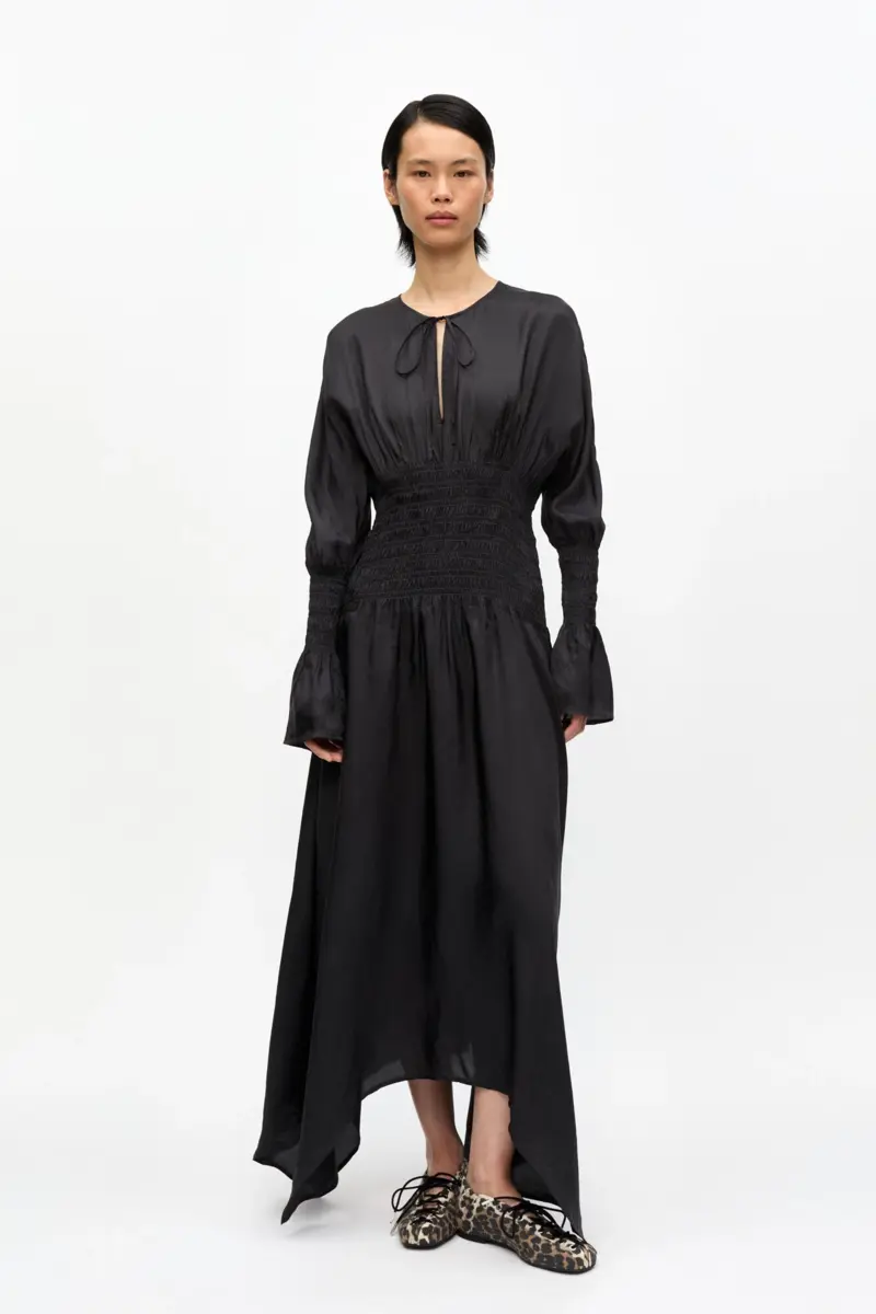 Schwarzes Midikleid aus Viskose-Habotai