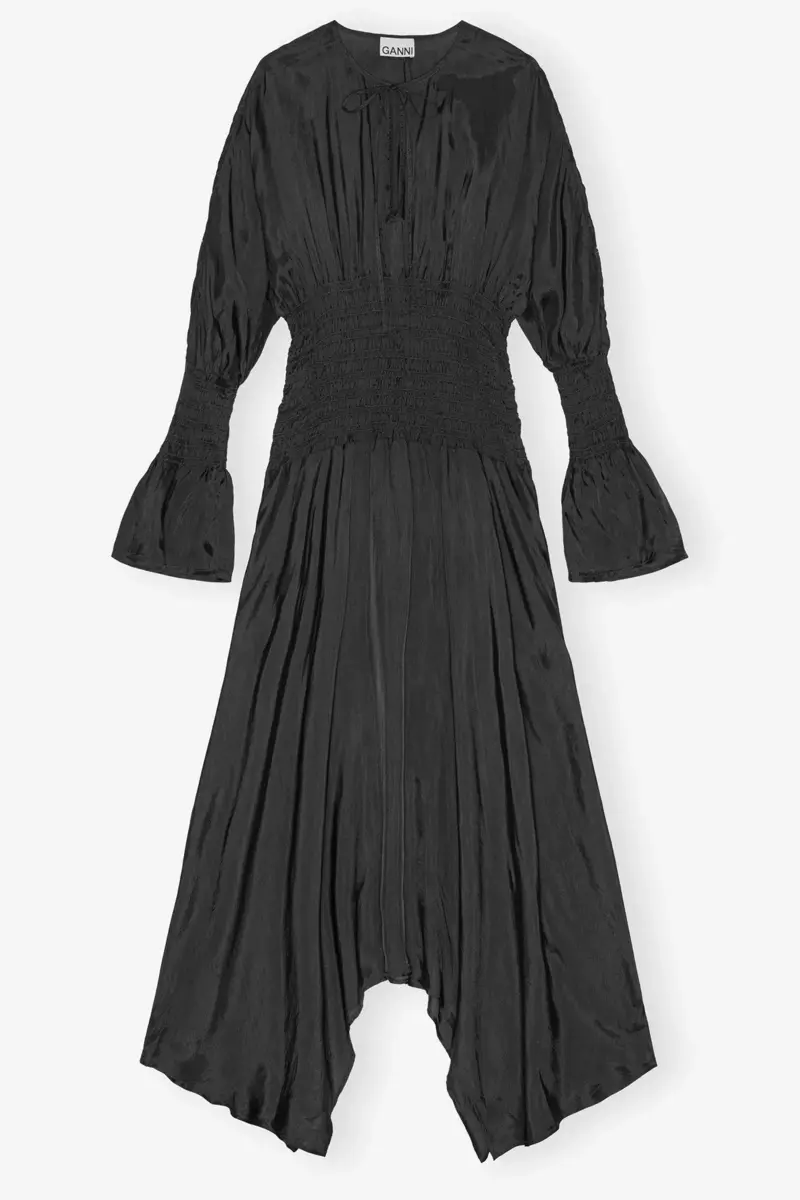 Schwarzes Midikleid aus Viskose-Habotai Schwarzes Midikleid aus Viskose-Habotai
