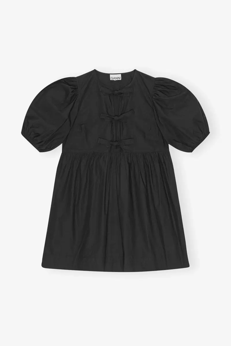 Schwarzes Minikleid aus Baumwollpopeline mit Bindeband Schwarzes Minikleid aus Baumwollpopeline mit Bindeband