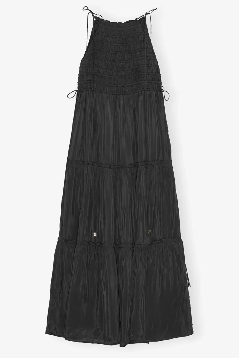 Schwarzes Smock-Kleid mit Bindeband Schwarzes Smock-Kleid mit Bindeband
