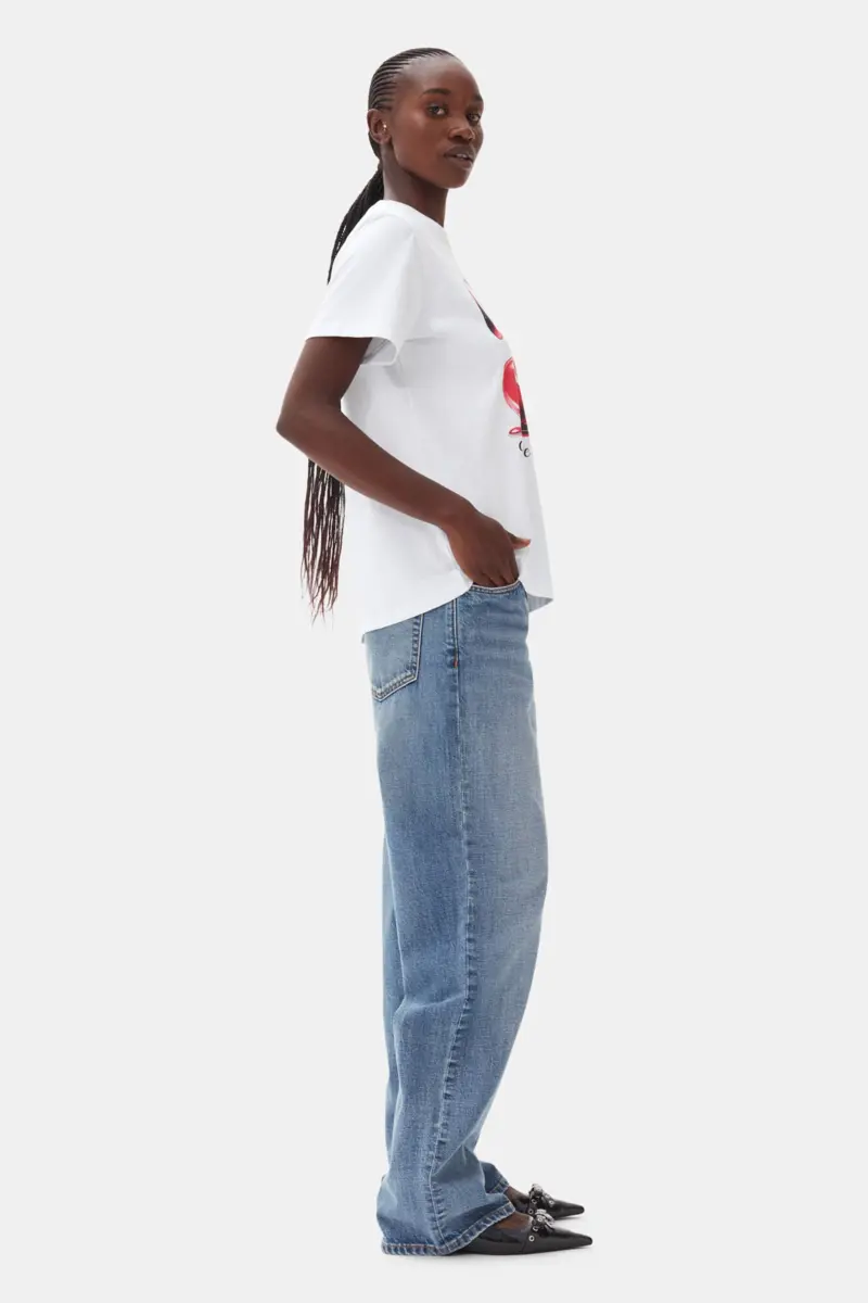 Weißes Basic-Jersey-T-Shirt mit Kirschprint Weißes Basic-Jersey-T-Shirt mit Kirschprint