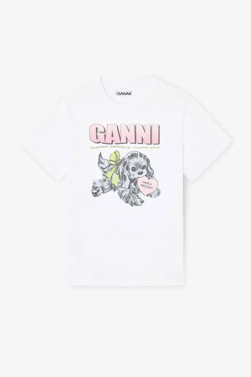 Weißes T-Shirt mit Welpenmotiv Weißes T-Shirt mit Welpenmotiv